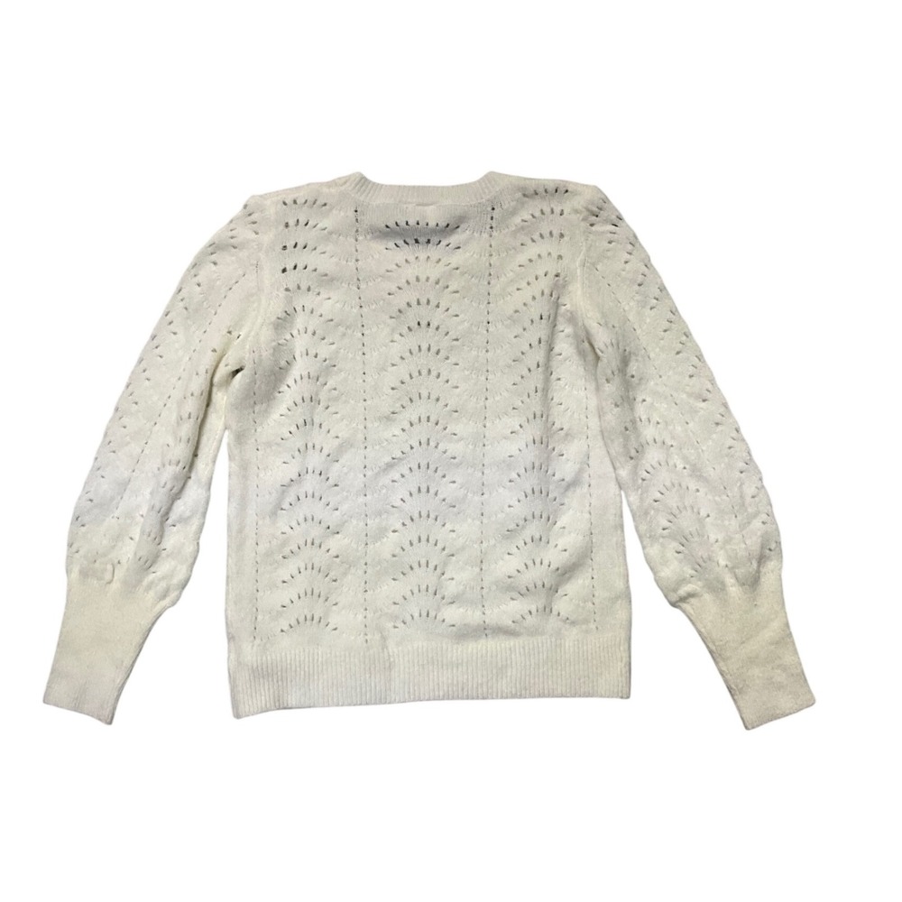 GAP Women Ivory Pointelle Knit Crew Neck Sweater Size M‎ Long Sleeve Eyelet Soft - Picture 8 of 8